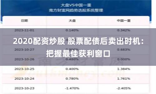 2020配资炒股 股票配债后卖出时机：把握最佳获利窗口